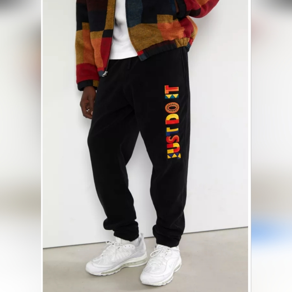 Nike Black Sweatpants with Multicolor "Just Do It" Side Logo